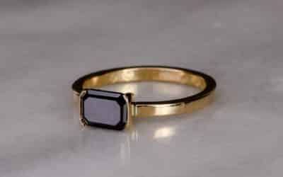 20019020 : 9 Carat Yellow Gold Black Diamond Solitaire Ring