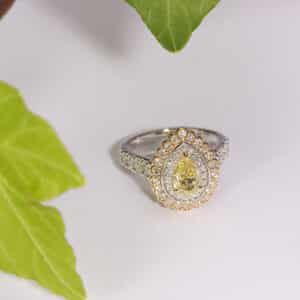 Abrecht Bird, Abrecht Bird Jewellers, yellow diamond, pear, cluster ring, double halo ring, yellow gold, white gold, ring,